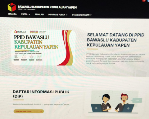 Tampilan website layanan Pejabat Pengelola Informasi dan Dokumentasi (PPID) Bawaslu Yapen