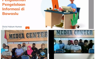 Via Daring TA Humas Bawaslu RI, Sulistio, dan Ketua KIP Papua Wilhelmus Pigai Sampaikan Materi Bimtek Bagi PPID Bawaslu Se Papua.