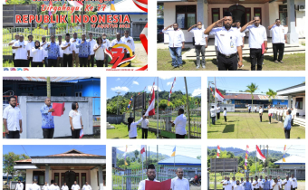 Upacara Bendera HUT Kemerdekaan Ke-77 RI Oleh Bawaslu Yapen Berlangsung Khidmat.